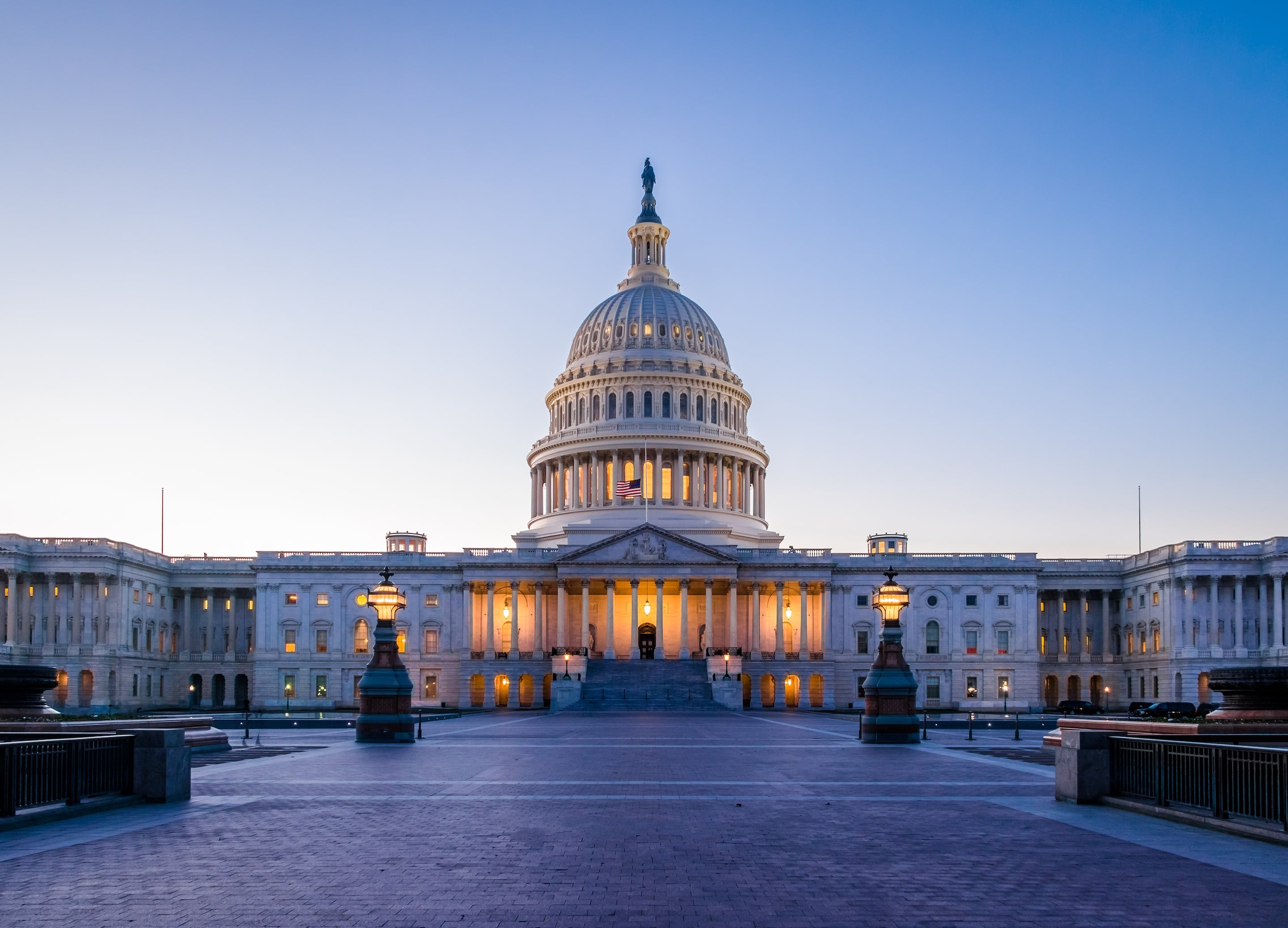 The United States Capitol at dusk